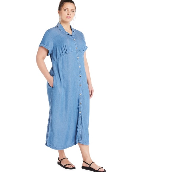 Maxi Shirt Dress with Side Pockets Sizes 4X - Picture 1 of 5